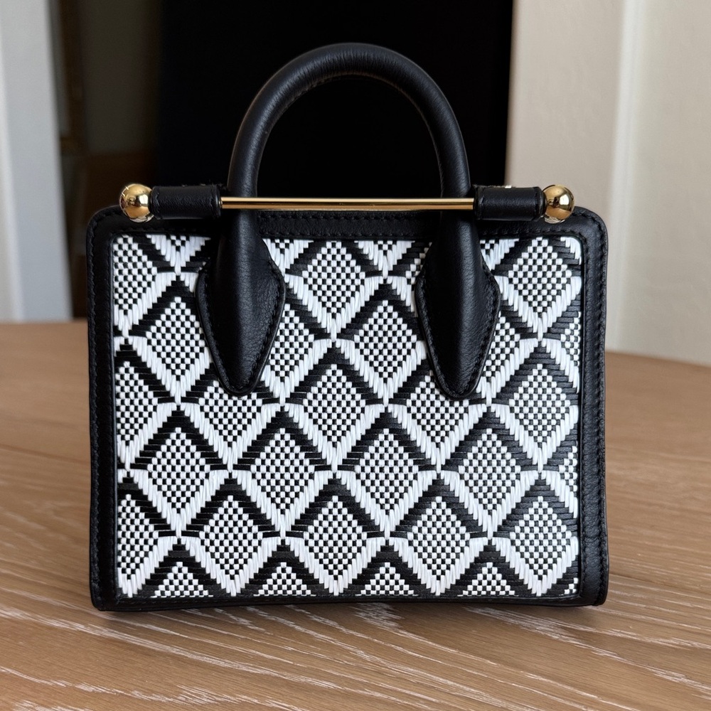 Strathberry Nano Black and White Geometric Pattern Handbag